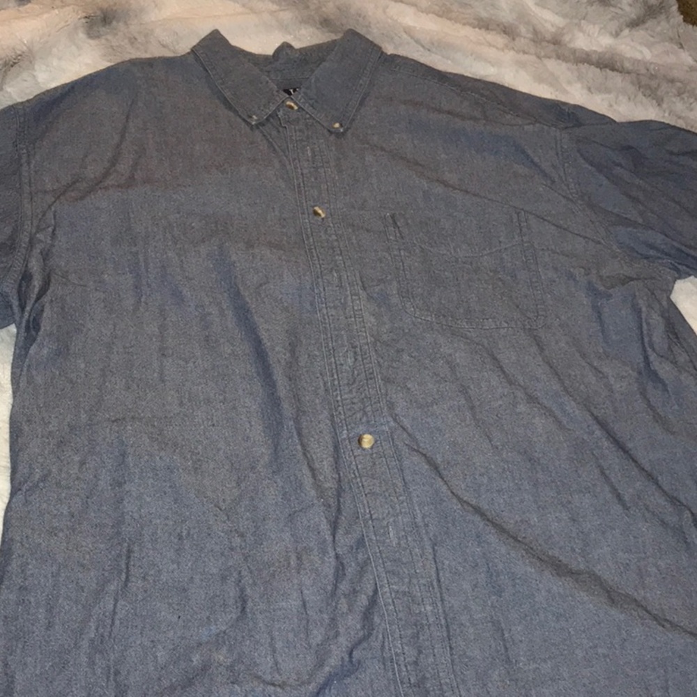Short sleeve button down shirt denim cotton large